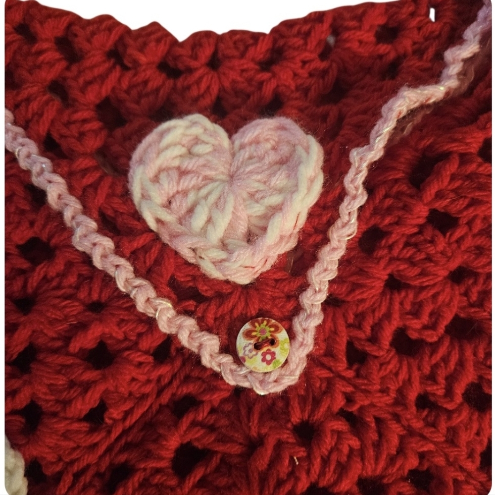 Handmade Granny Square Heart Crochet Handbag Valentine's Day Red Envelope Purse - Picture 8 of 16